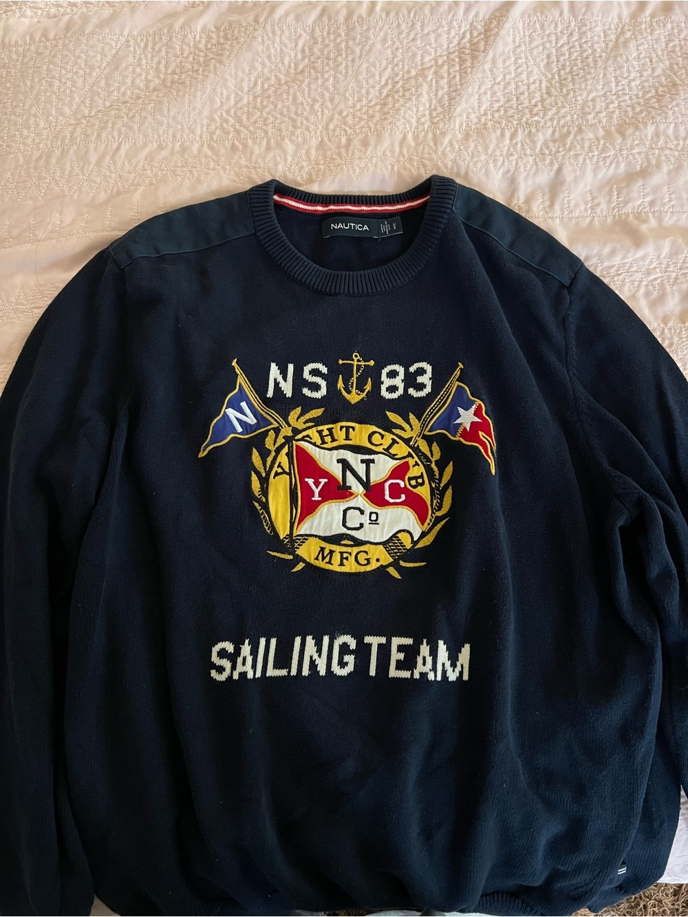 Nautica Navy Crewneck Sailing Team Crest Sweater